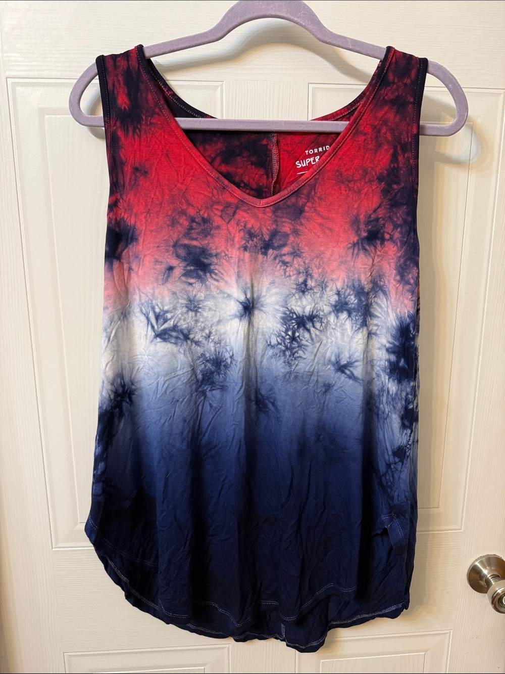 torrid Red White Navy Ombre Tie-Dye V-Neck Tank